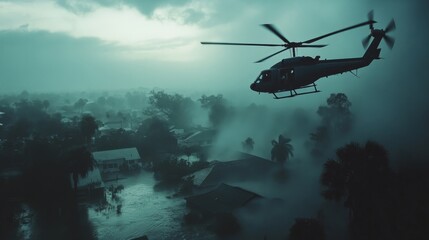 Fototapeta premium people evacuate with chopper