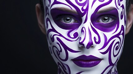 Artistic Face Design in White and Purple Tones
