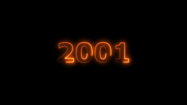 Calendar 2001 Sal neon glowing orange color 4k illustration. abstract glowing neon text icon 2001 on black background.
