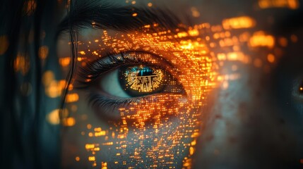 concept portrait representing internet security with a firewall and data protection imagery as a backdrop, emphasizing the importance of digital safety