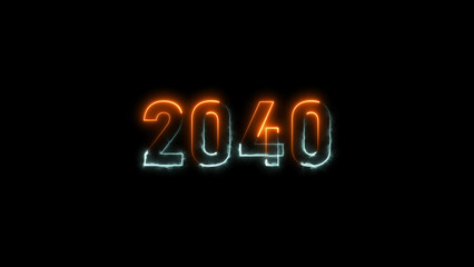  2040 neon glowing cyan and orange color animation. abstract glowing neon text icon 2040 on black background.
