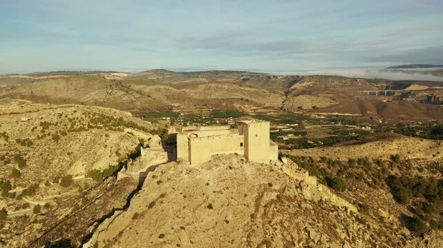 Aerial view of the impressive medieval castle of Mula, Region of Murcia, Spain