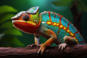 Fototapeta premium Colorful chameleon in rainforest