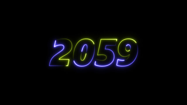  2059 neon glowing blue and green color animation. abstract glowing neon text icon 2059 on black background.