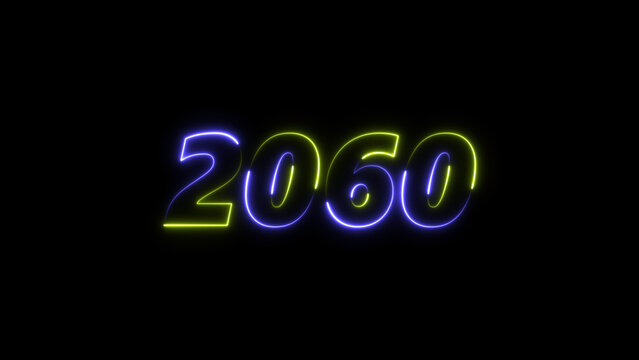 2060 neon glowing blue and green color animation. abstract glowing neon text icon 2060 on black background.