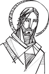 Jesus Christ face hand drawn ink illustration
