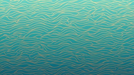 Fototapeta premium A seamless wave pattern background featuring undulating lines in shades of turquoise and gold, creating an elegant and fluid design.