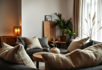 Fototapeta premium Modern cozy living room with natural touches