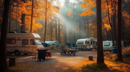autumn forest with red and yellow colors.