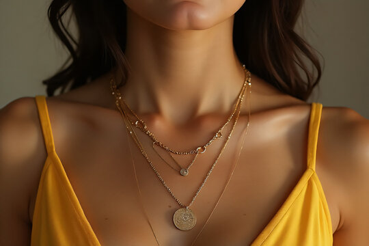 woman wears gold necklaces popular fashion accessory jewelry enthusiasts everywhere today always trend quickly style