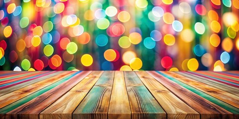 Colorful Bokeh Background with Diagonal Wooden Plank, Bokeh, Background