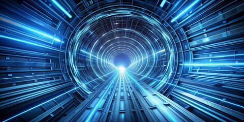 Electric Blue Futuristic Tunnel Dynamic Macro View of Metallic Panels, Glowing Lines, Tech Innovation Concept, 3D Render for Sci-Fi Design Projects