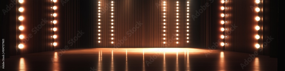 Poster a stage with lights on it. the lights are on the floor and the stage is empty. the lights are on in 