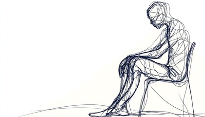 A minimalistic sketch of a person sitting on a chair, capturing the essence of solitude and introspection in a blurred outline.
