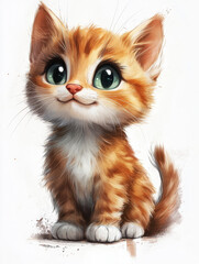 Fototapeta premium Adorable Kitten with Large Eyes, Fluffy Fur, and Playful Expression 
