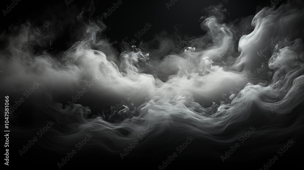 Poster black studio background with drifting white smoke, creating an intense display setup.