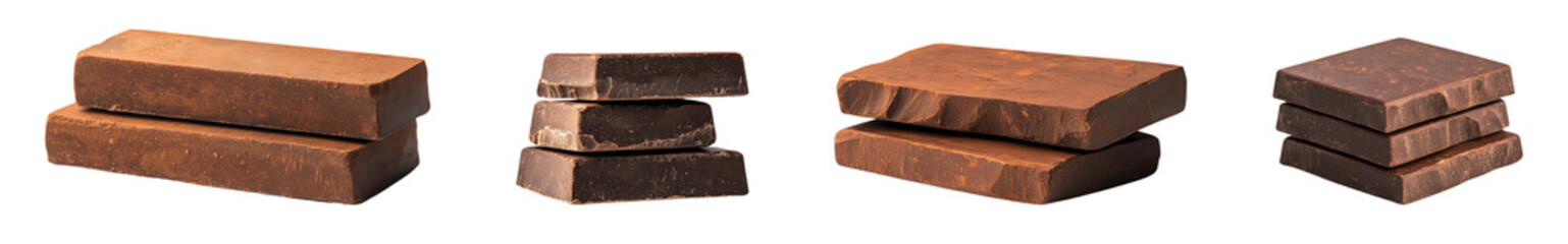 Fototapeta premium Chocolate blocks, arranged on a white isolated background. transparent background