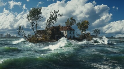 village on the chore of the sea destroyed by hurricane