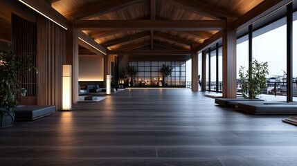 A tranquil japanese-style interior aesthetic featuring natural elements and modern design for relaxation and harmony