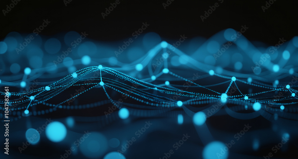 Poster abstract dark blue background with a network of dots and lines, symbolizing artificial intelligence 