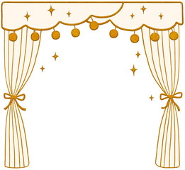 golden glitter  curtains . cute vintage stage ,  minimal party decoration . transparent  background . paper cut . 