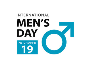 International Men's Day, vector design for banner, poster, sign or card. Text International Men's Day, 19 november and male sign isolated on white background.