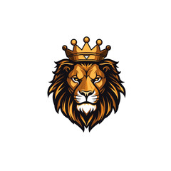 Lion with crown logo icon flat vector design