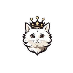 Cat with crown logo icon flat vector design