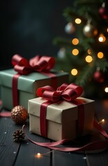 Noel or Christmas dark background with gift boxes --ar 2:3

Noel or Christmas dark background with gift boxes 