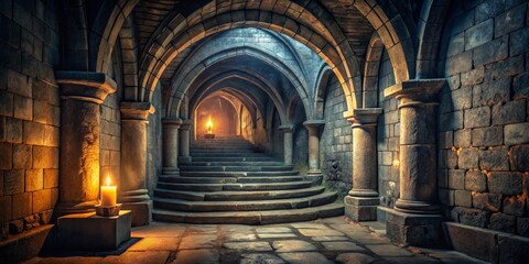Obraz premium Stone Archway with Candlelight, Medieval Architecture, Mystery, Fantasy, Dungeon, Gothic, Castle