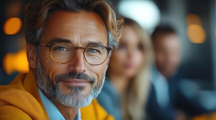 a diverse group of professionals engaged in a lively discussion around a conference table, featuring a mature latin businessman and a european businesswoman collaborating on a project - Powered by Adobe