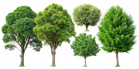 Tranquil Green Tree Collection on White - Nature Harmony and Diversity in Botanical Composition - Peaceful Botanical Still Life with Versatile Design Potential