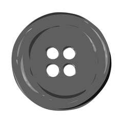 A black clothing button on white or transparent background. Plastic buttons isolated. Button with hole for thread. Accessories for clothes. Vector