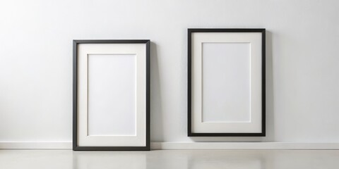 Two Black Framed Pictures on a White Wall, Blank Frames, Minimalist Interior Design, Gallery Wall, Mockup, Artwork Display ,photo frame