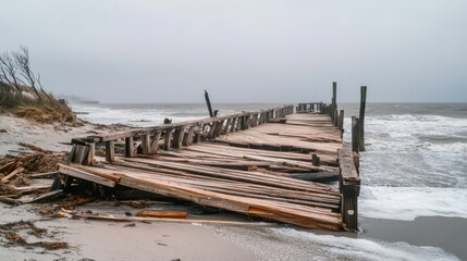Fototapeta premium The wooden beach devastated by the hurricane