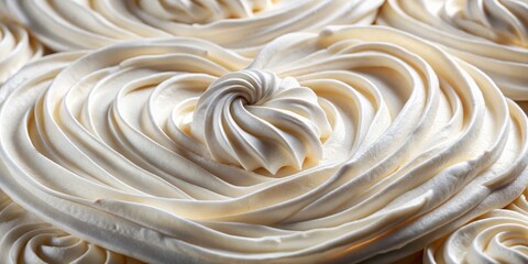 Whipped Cream Swirls Heart-Shaped Design, Close-up, Abstract, Dessert, Food Photography, Cream, Whipped Cream