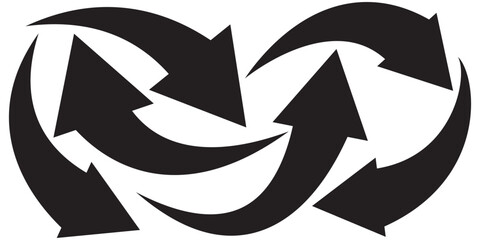 Black arrows icon vector set. Bold arrow symbol curved flat design isolated on white background. Set of Curved Black Arrows. Different Arrow Icons with Bends in Different Directions. Cursor. 