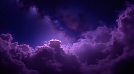 Obraz premium A starry night sky serves as a captivating background, featuring swirling nebula clouds in shades of purple and blue, filled with twinkling stars that enhance the mystical atmosphere.