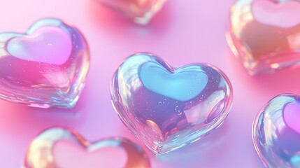Obraz premium Valentines day background with transparent hearts on pink. 