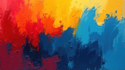 Obraz premium A vibrant abstract background showcases bold, sweeping brushstrokes in shades of red, blue, and yellow, creating an energetic and expressive visual experience.