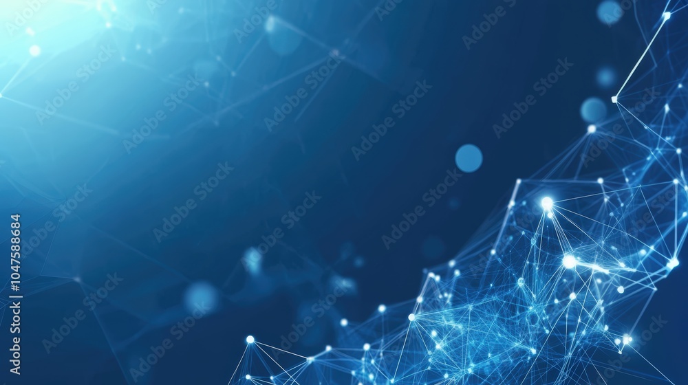Poster abstract representation of digital technology with blue lines and particles