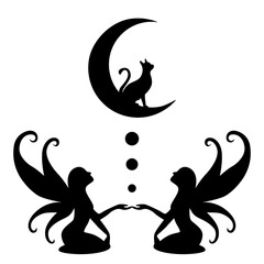 Fairy with cat on the crescent