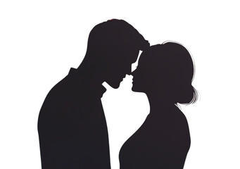 Silhouettes of a couple in love, white isolated background. transparent background