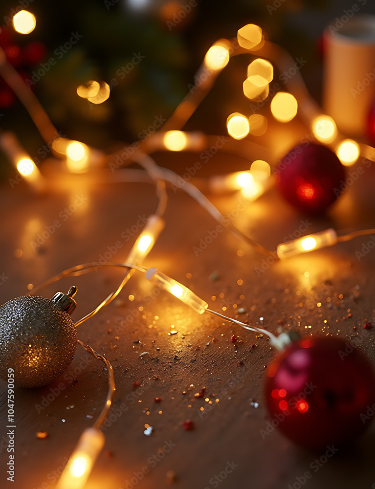 Poster glitter lights shine on a festive holiday scene with subtle sparkle and shimmering effect.