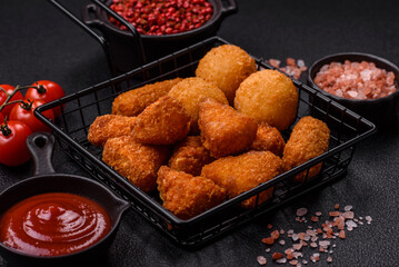 Brie cheese or camembert fries in breading, fast food, takeaway