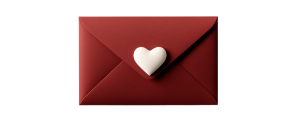 Red envelope with a heart-shaped seal, white isolated background. transparent background