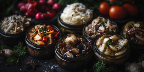 Winter Probiotics Food Concept with Pickled Vegetables