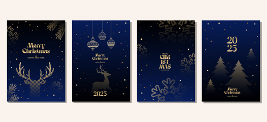 Collection of Merry Christmas and Happy New Year posters with modern concept