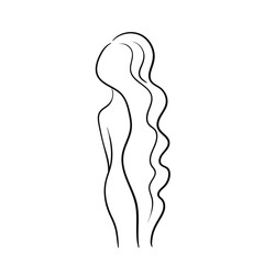 Woman silhouette art line body. Elegant female figure, naked girl. Line art style. Trendy vector illustration isolated on white background. Contour graphics for design