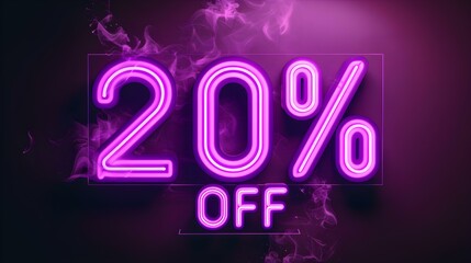 Purple '20% OFF' Neon Sign on an elegant Dark Background